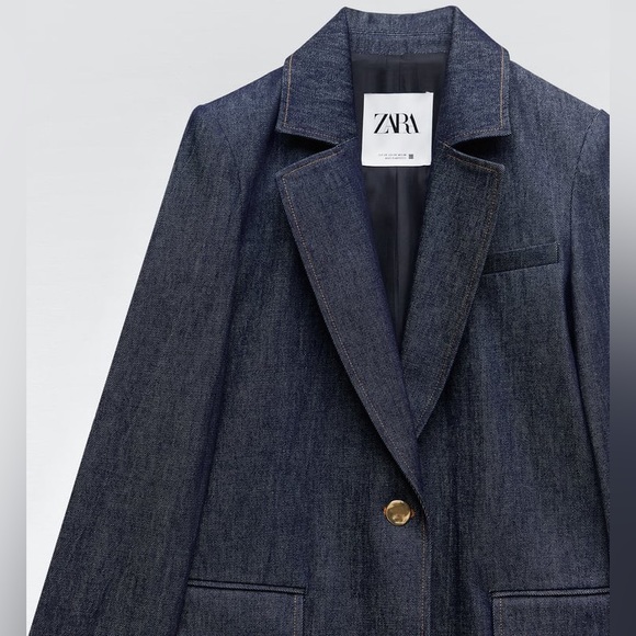 Zara Set - Golden Button Blazer Denim & High Rise Front Sean Z1975 Jeans - Picture 13 of 16